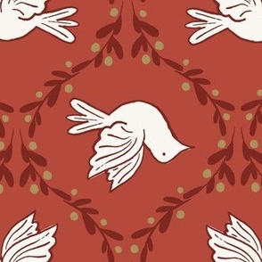 Doves 12" on Poinsettia red - vintage inspired retro Christmas nostalgia