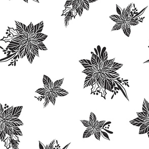 Poinsettia Black and White 24" jumbo scale. Monochrome, black and white