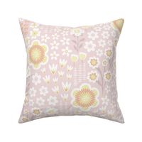 Meadow Floral Garden Wallpaper - Butter Yellow and Piglet Pink