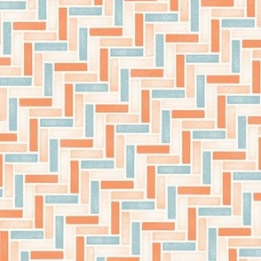 Herringbone stamped rectangles - Coral and Teal [Small]