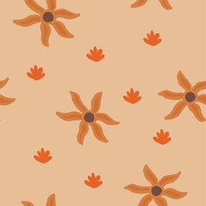 Hand Drawn Boho Floral with Orange Background