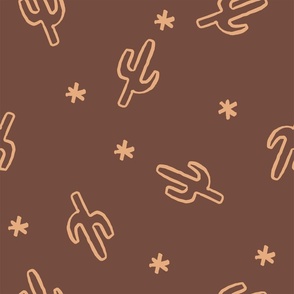 Brown and Peach Hand Drawn Cactus Outline