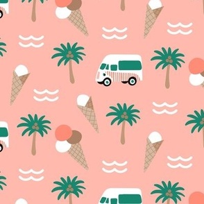 Ice cream summer truck palms on pink