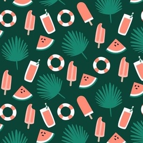 Cute summer green pink watermelon exotic leaves popsicles drink