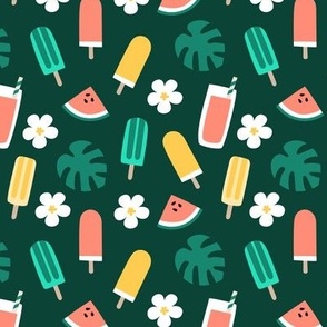 Cute summer theme watermelon, popsicles, monstera leaves