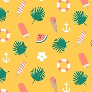 Summer cute theme leaves, popsicles, watermelon 