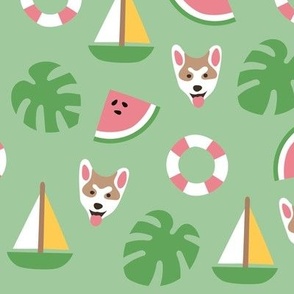 Funny summer Akita Inu monstera boat watermelon