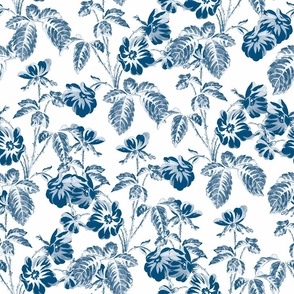 18" Blue and white cute hand painted summer wildflower chinoiserie meadow 1 - home decor,  Baby Girl and nursery fabric perfect for kidsroom wallpaper, kids room, kids home decor