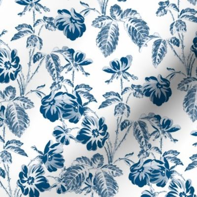 10" Blue and white cute hand painted summer wildflower chinoiserie meadow 1 - home decor,  Baby Girl and nursery fabric perfect for kidsroom wallpaper, kids room, kids home decor