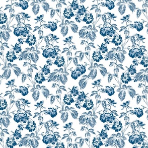 10" Blue and white cute hand painted summer wildflower chinoiserie meadow 1 - home decor,  Baby Girl and nursery fabric perfect for kidsroom wallpaper, kids room, kids home decor