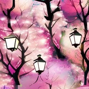 sakura, lanterns, spring, evening,
