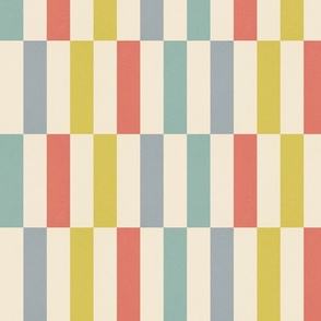 (L) Short Retro Stripes - multicolour vertical pastels Mustard, Cream, Blue, Coral