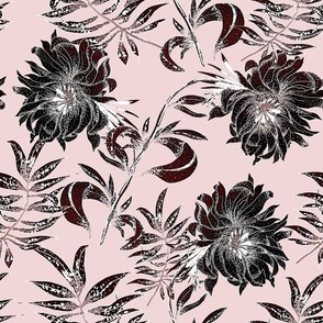 Seamless pattern with lush peonies, hand-drawn in graphics with liner and markers on paper 1