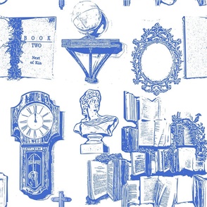 The Library Walls toile - china blue
