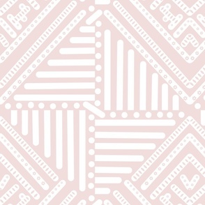 white geometric pattern on a blush light pink - medium scale