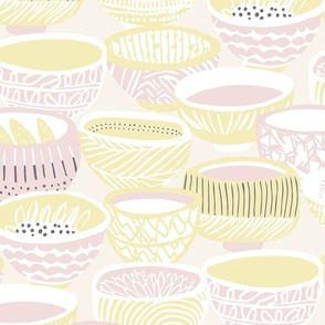 Cheerful Japanese Teacup Collection - Butter Yellow and Piglet Pink