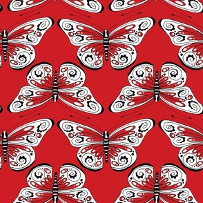 Red and white folk art butterfly design