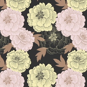 Western gothic Brown and Beige Tones Big Line Drawn Peonies