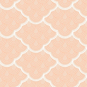 Macrame Wall Hanging Large- Coral- Soft Orange- Pastel Orange- Neutral Boho Wallpaper- Geometric Vintage Fabric- Bohemian Scallops- Mermaid Scales- Nursery- Baby