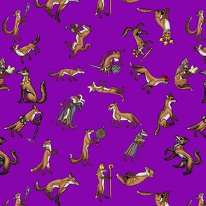 Medieval Foxes on Red Violet/Purple