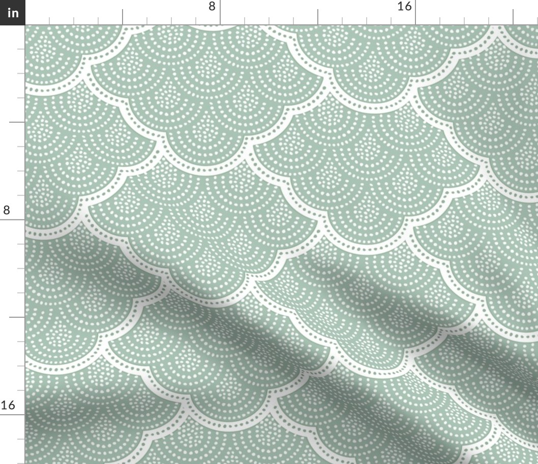 Macrame Wall Hanging Large- Teal Green- Soft Mint Green- Pastel Green- Boho Wallpaper- Geometric Vintage Fabric- Bohemian Scallops- Mermaid Scales- Nursery- Baby