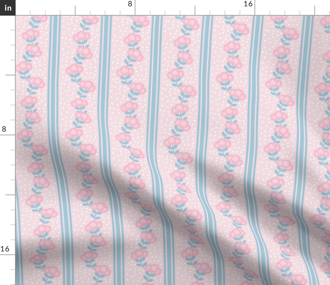 Floral Roses Stripes Pink Blue dots Cottagecore Home Decor Kawaii