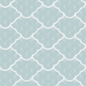 Macrame Wall Hanging Medium- Soft Turquoise Blue- Pastel Blue- Gender Neutral Boho Wallpaper- Geometric Vintage Fabric- Bohemian Scallops- Mermaid Scales- Soft Clouds