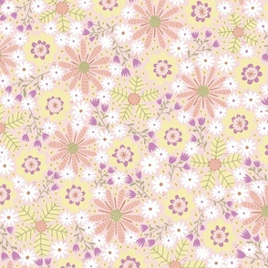 Joyful Meadow Floral - Pink, Yellow, Purple, & White - Large Scale