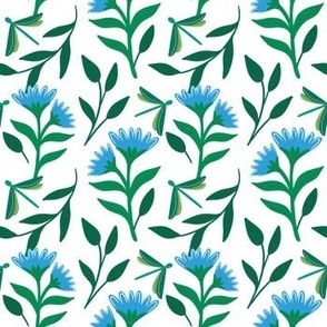 Dragonfly Floral | MED Scale | Blue, Green, White