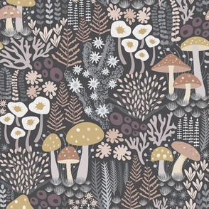 Enchanted Mushroom Moss Forest - Dark Grey