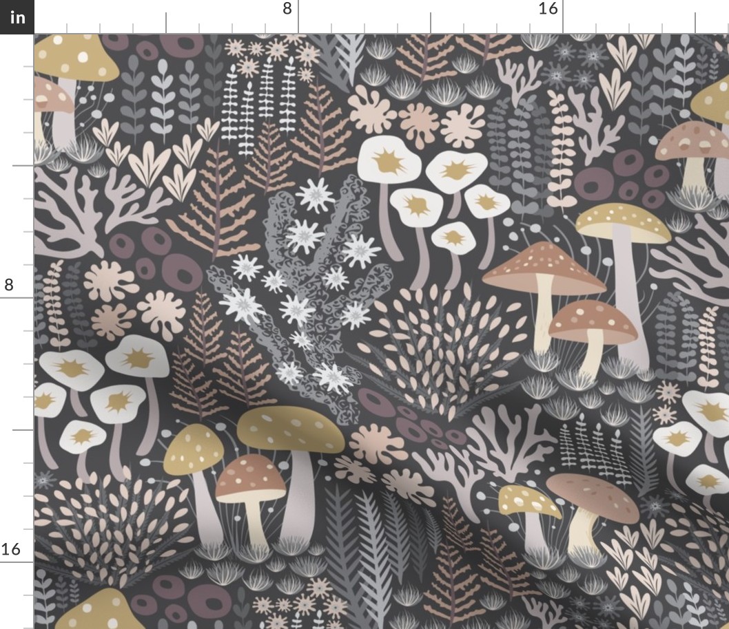 Enchanted Mushroom Moss Forest - Dark Grey