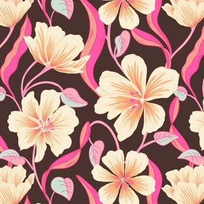 Retro Flowers Pink/Brown