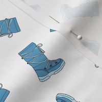 Retro snowboots illustration - winter clothing warm cozy fashion icon blue on white 