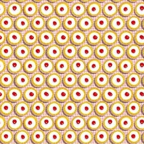 Small Cherry Bakewells on pink gingham check background