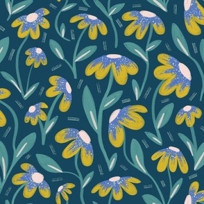 Midnight floral - yellow on dark blue