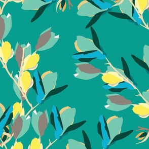 Teal and Yellow Saucer magnolia florals