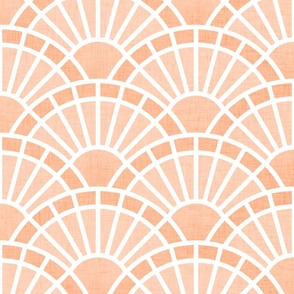 Serene Sunshine- Coral- Soft Orange- Pastel Orange- Art Deco Wallpaper- Geometric Minimalist Monochromatic Scalloped Suns- Soothing- Relaxing- Large