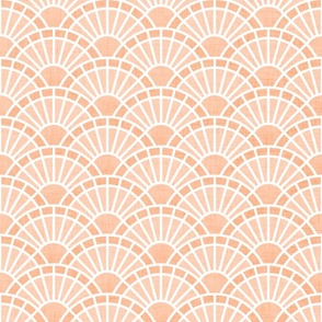 Serene Sunshine- Coral- Soft Orange- Pastel Orange- Art Deco Wallpaper- Geometric Minimalist Monochromatic Scalloped Suns- Soothing- Relaxing- Small