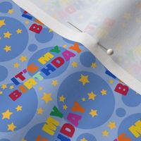 Its My Birthday Party Celebration, Birthday Fabric, Rainbow, Light Blue