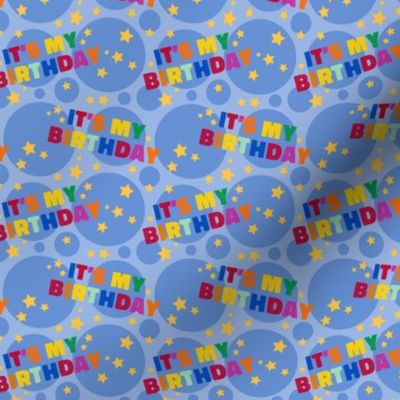 Its My Birthday Party Celebration, Birthday Fabric, Rainbow, Light Blue