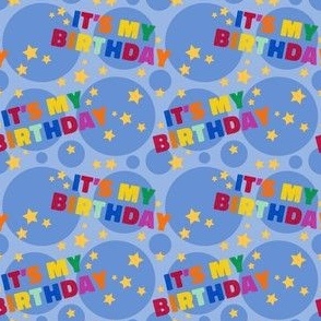 Its My Birthday Party Celebration, Birthday Fabric, Rainbow, Light Blue