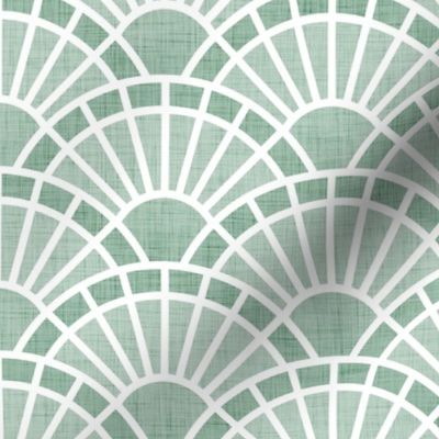 Serene Sunshine- Mint Green- Soft Mint- Pastel Teal- Art Deco Wallpaper- Geometric Minimalist Monochromatic Scalloped Suns- Soothing- Relaxing- Small