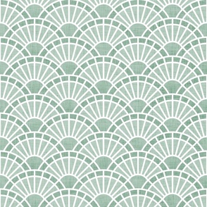 Serene Sunshine- Mint Green- Soft Mint- Pastel Teal- Art Deco Wallpaper- Geometric Minimalist Monochromatic Scalloped Suns- Soothing- Relaxing- Small