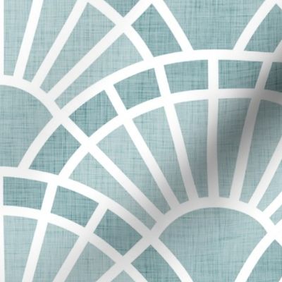 Serene Sunshine- Light Teal- Soft Blue Teal- Pastel Teal Blue- Art Deco Wallpaper- Geometric Minimalist Monochromatic Scalloped Suns- Soothing- Relaxing- Large