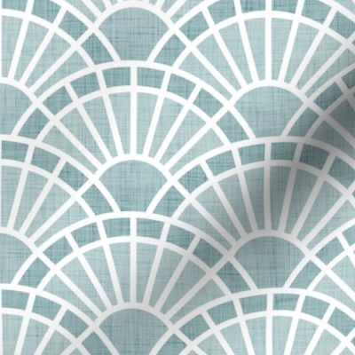Serene Sunshine- Light Teal- Soft Blue Teal- Pastel Teal Blue- Art Deco Wallpaper- Geometric Minimalist Monochromatic Scalloped Suns- Soothing- Relaxing- Small