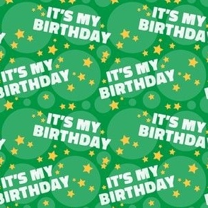 Its My Birthday Party Celebration, Birthday Fabric, Green, Yellow