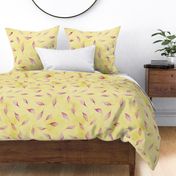 butter and piglet delicate watercolor leaf - pink and yelow - whimsical botanical wallpaper and fabric