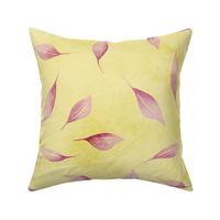 butter and piglet delicate watercolor leaf - pink and yelow - whimsical botanical wallpaper and fabric