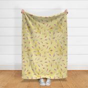 butter and piglet delicate watercolor leaf - pink and yelow - whimsical botanical wallpaper and fabric