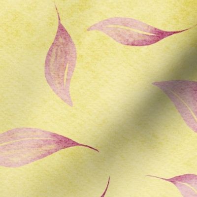 butter and piglet delicate watercolor leaf - pink and yelow - whimsical botanical wallpaper and fabric